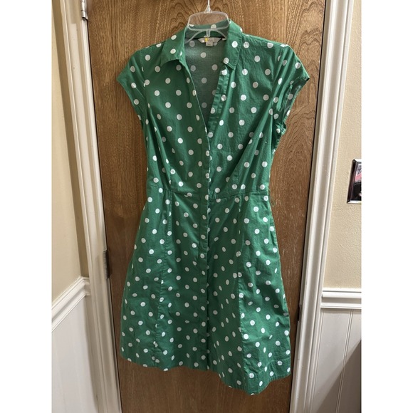 BODEN Retro Green White Polka Dot Cap Sleeve Button Dress Pockets US 6R UK 10R - Picture 1 of 11